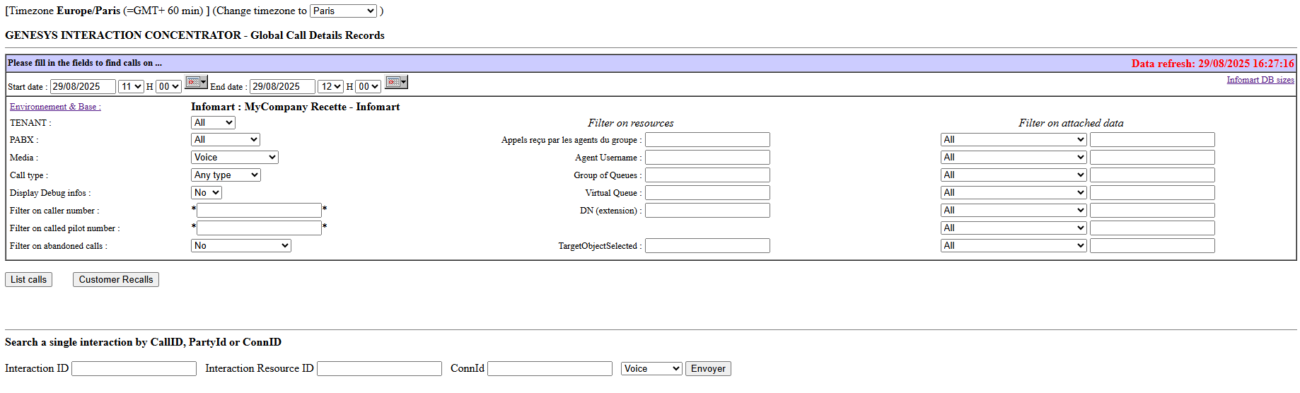 Capture d’écran - interface de requêtes