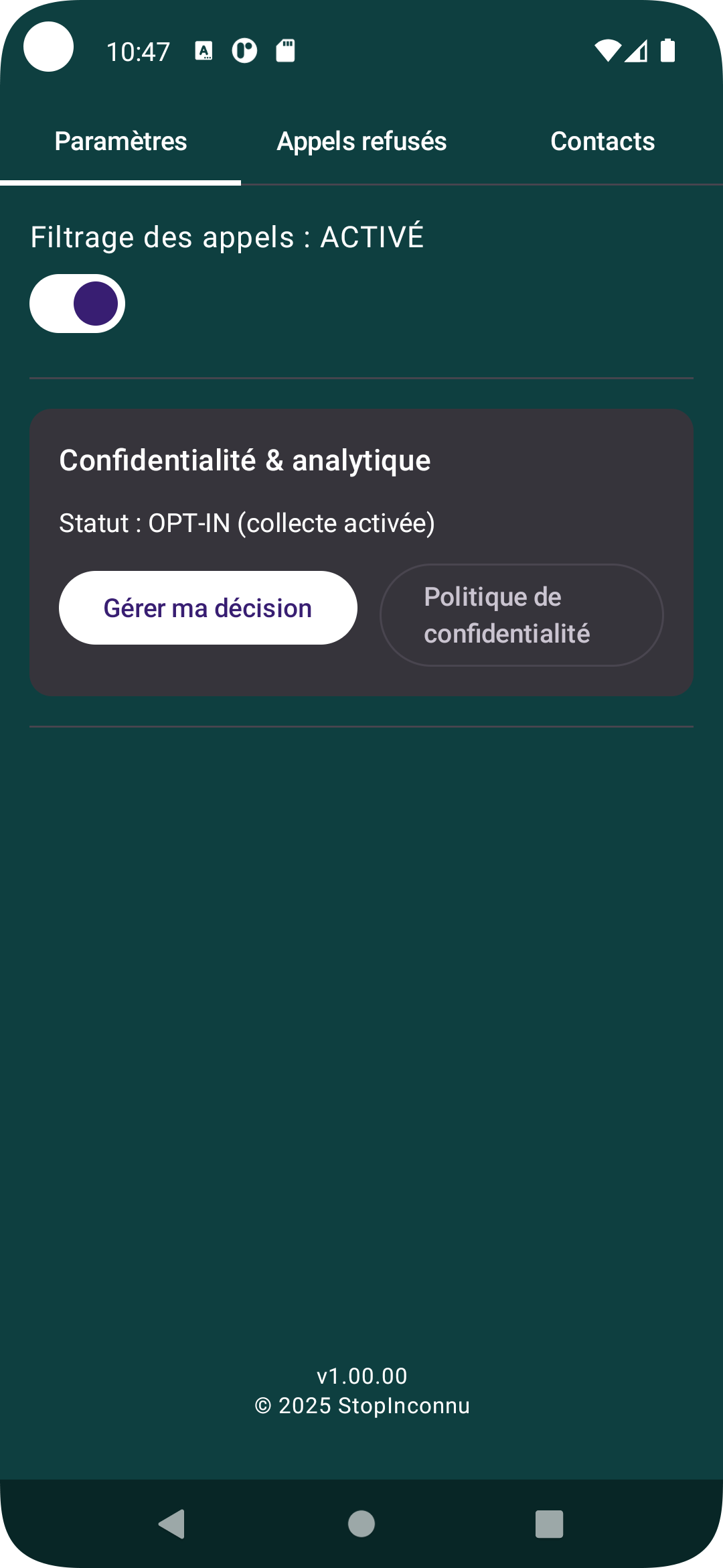 Capture d'écran de StopInconnu
